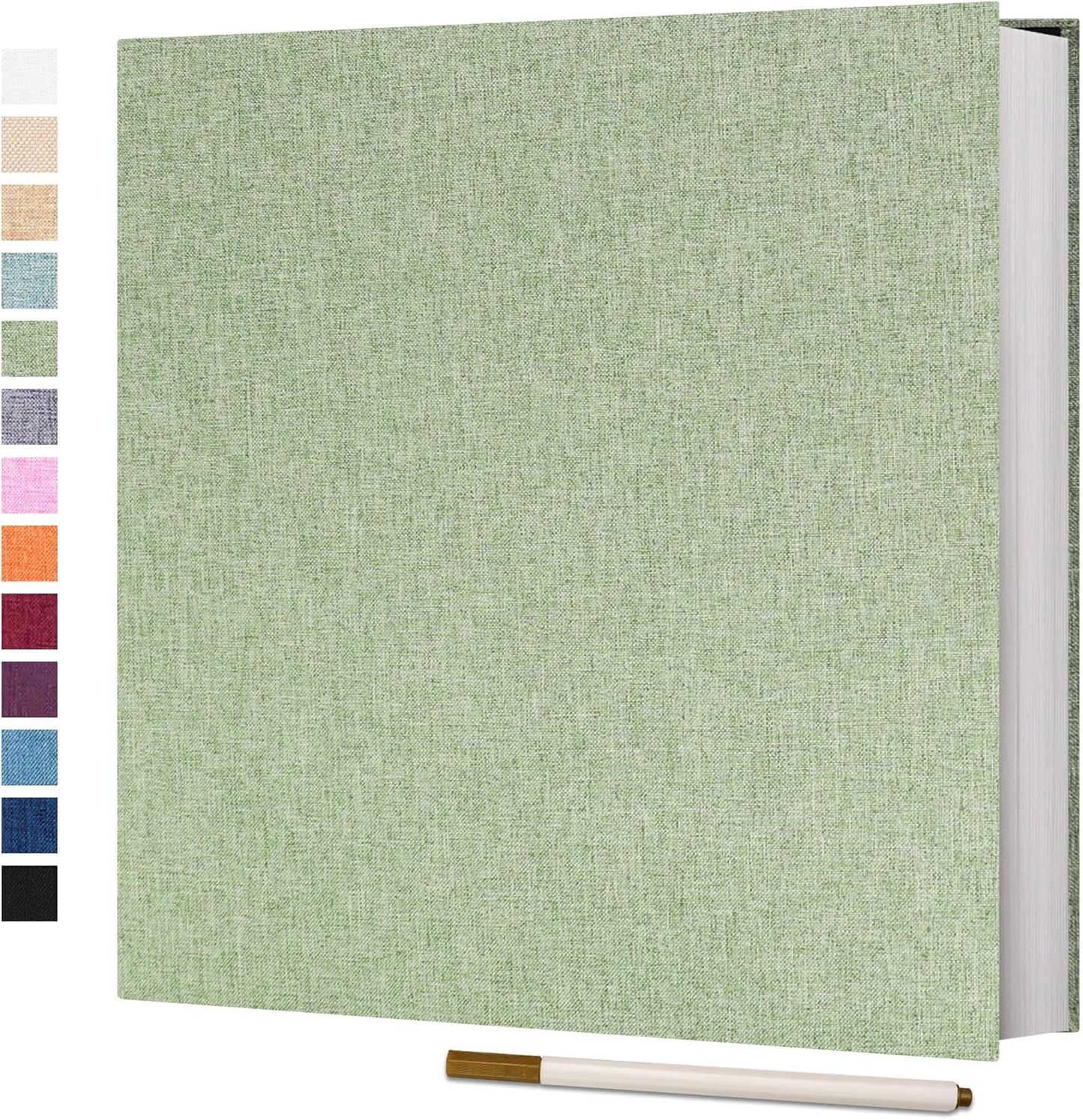 Vienrose Photo Album Self Adhesive 4x6 5x7 3x5 8x10 10x12 Scrapbook Album DIY Scrap Book with A Metallic Pen (13"x12.6" 60 Pages, Grassgreen)