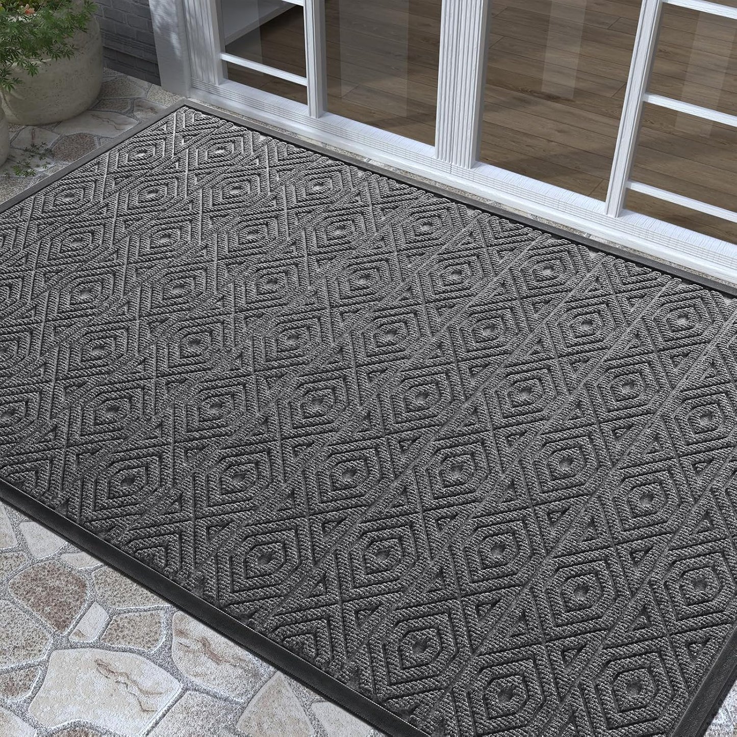 Yimobra Modern Grey 60 x 36 Inch Waterproof Doormat, Non Slip, Stain & Fade Resistant, Indoor/Outdoor, Welcome Mat