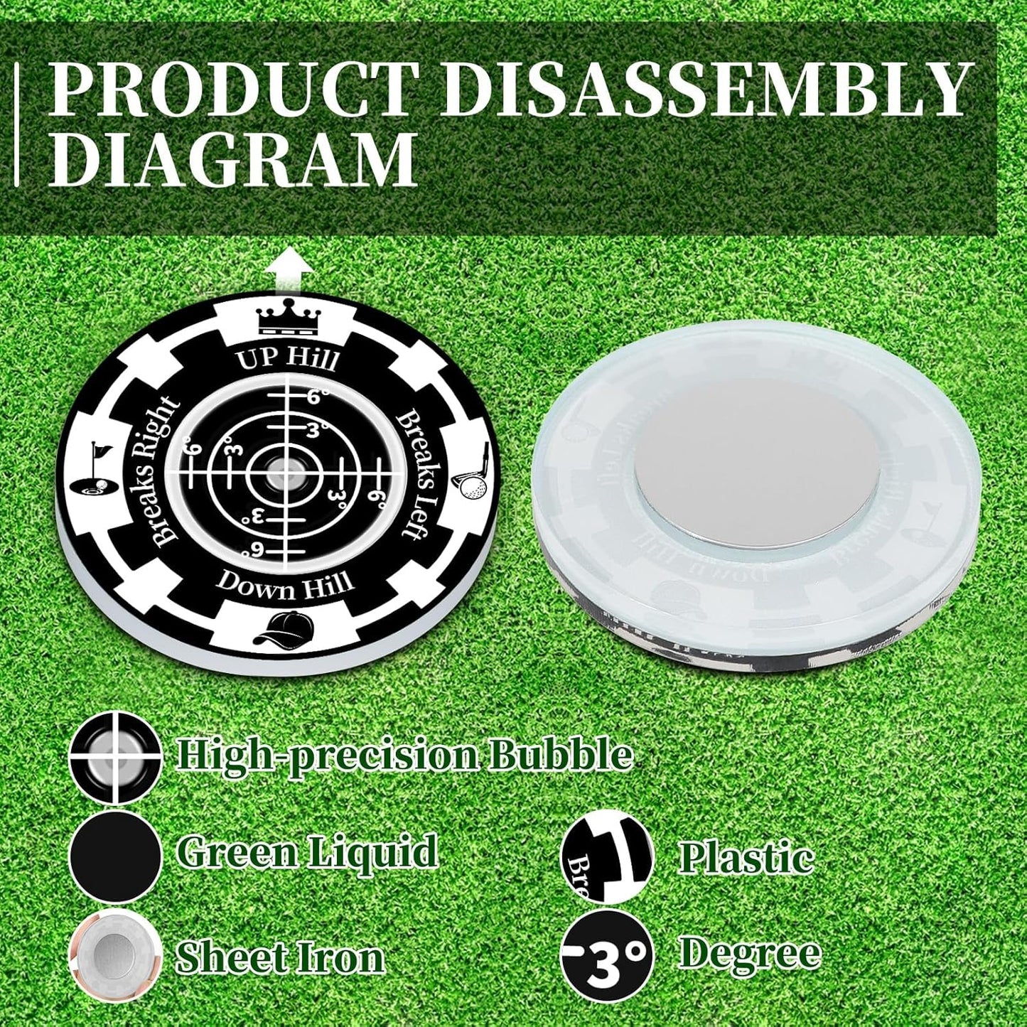 Golf Green Reader, 2 Pack Golf Ball Marker Hat Clip with High Precision Horizontal Bubble, Putting Training Aid Golf Accessories Tool Gift for Men Women