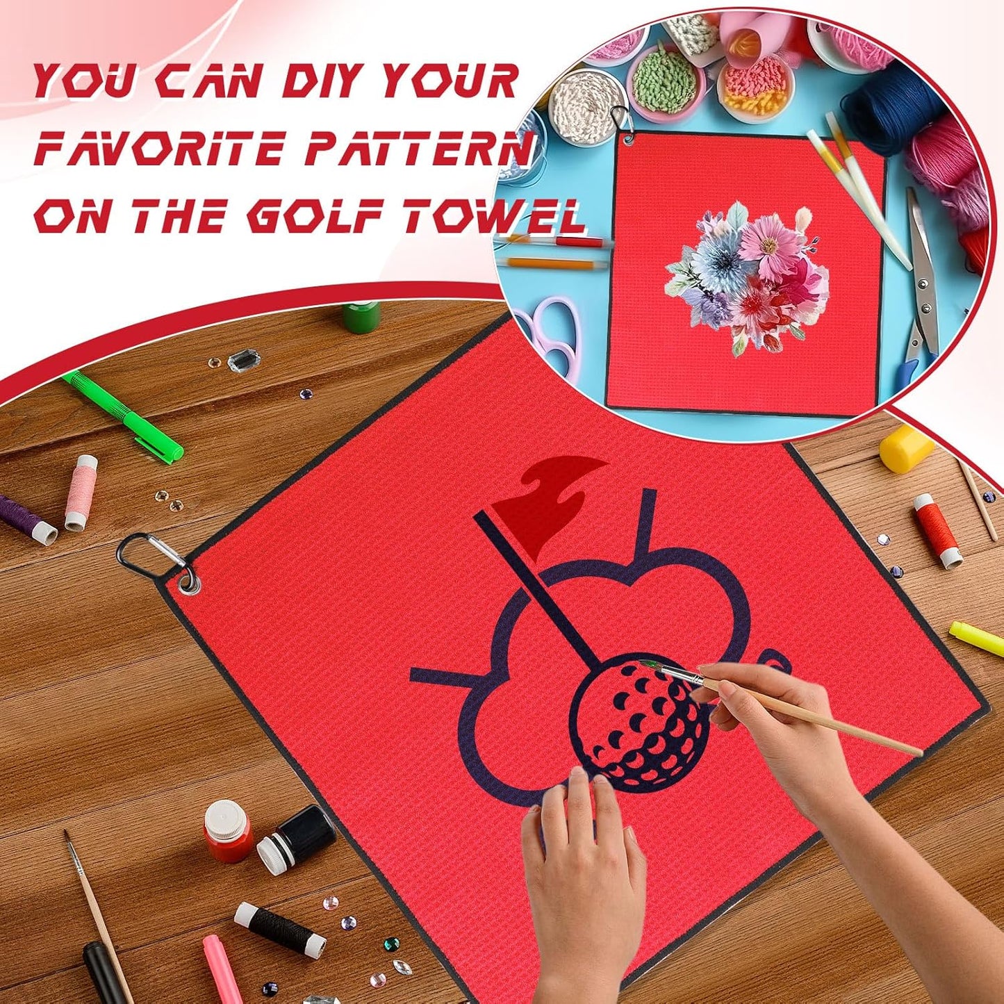 Batiyeer 12 Pcs Golf Towel Bulk for Golf Bags 16'' x 16'' Microfiber Fabric Towel with Clip Waffle Pattern, Fitness, Camping, Hiking, Yoga