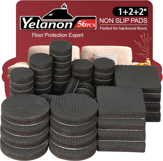 Yelanon Non Slip Furniture Pads -56 pcs(1+2+2)" Furniture Grippers Hardwood Floors, Non Skid for Furniture Leg,SelfAdhesive Rubber Feet, Anti Slide Furniture Floor Protector for Keep Couch Stoppers