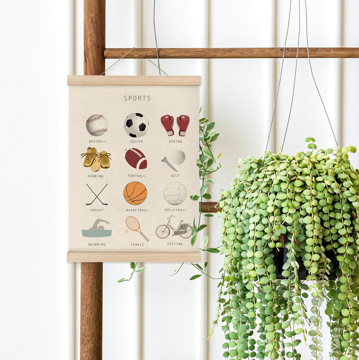 MAQIKA Sports Poster Framed with Wood Hanger,Sports Wall Art，Sports Soccer Football Wall Decor,Sports Baseball Basketball Canvas Wall Art Paints Sports Posters for Man Cave Kids Boys Room 12x16 Inch