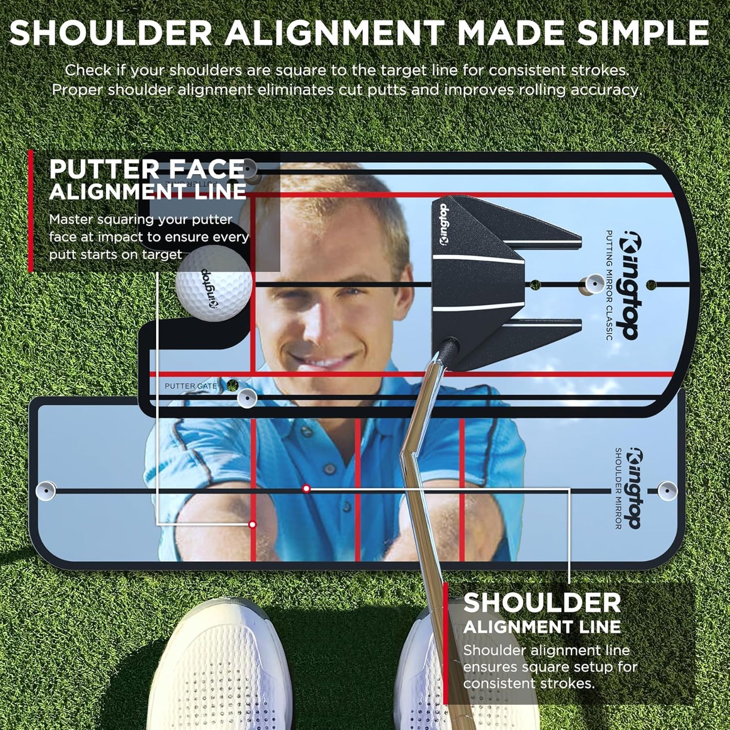 KINGTOP Golf Putting Mirror - Alignment Putting Training Aids for Consistency & Accuracy - Ideal for Indoor | Outdoor Practice, with Carry Bag and Golf Tees
