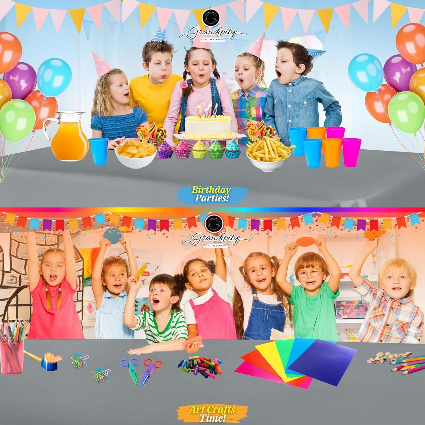 Grandipity 12 Pack Premium Disposable Plastic Tablecloth 54 Inch. x 108 Inch. Decorative Rectangle Table Cover - Silver