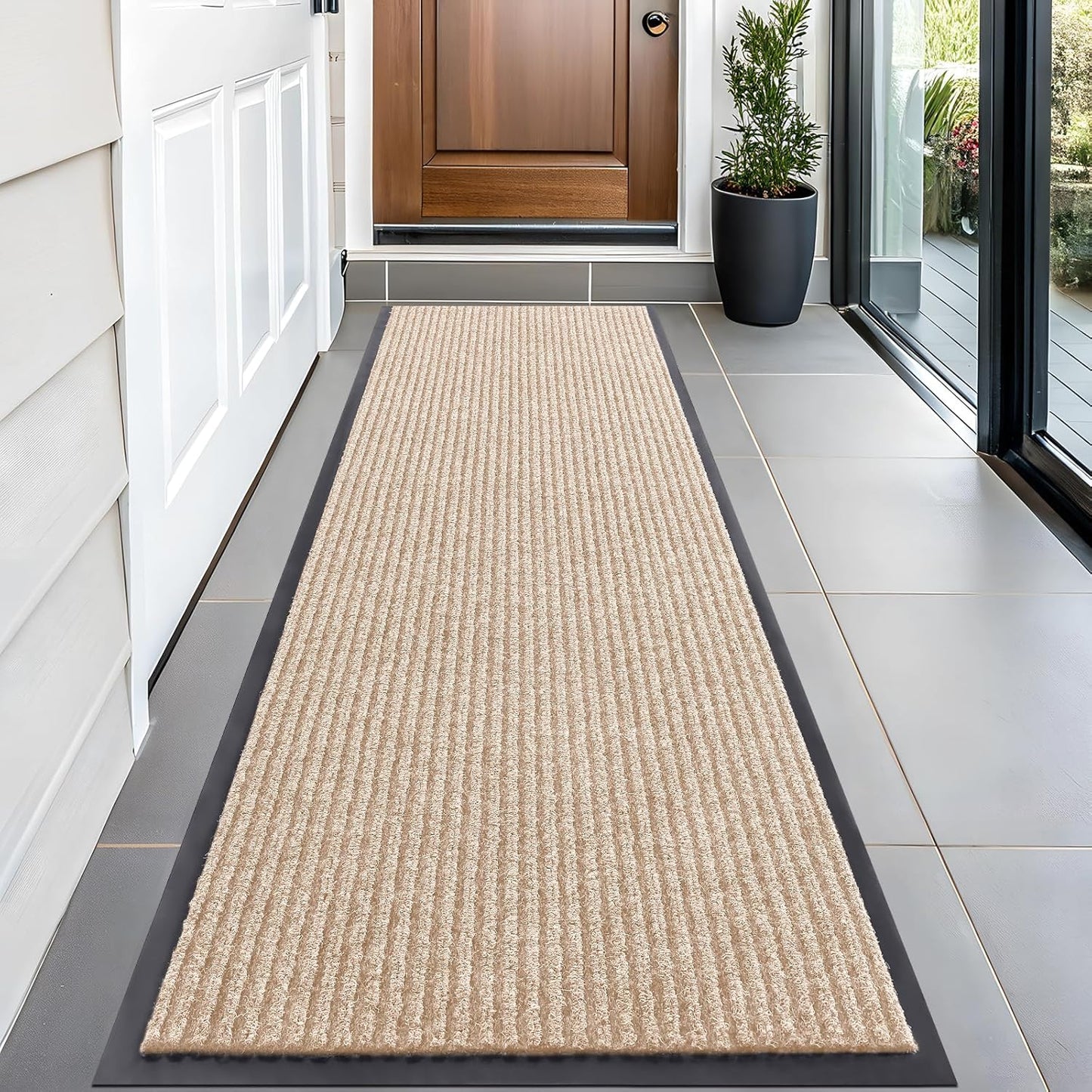 OLANLY Front Door Mat Indoor Outdoor Entrance, Waterproof Heavy Duty Doormat, Fade Resistant, Low Profile, Easy Clean Patio Porch Welcome Floor Mats for Entry, 59x20, Beige