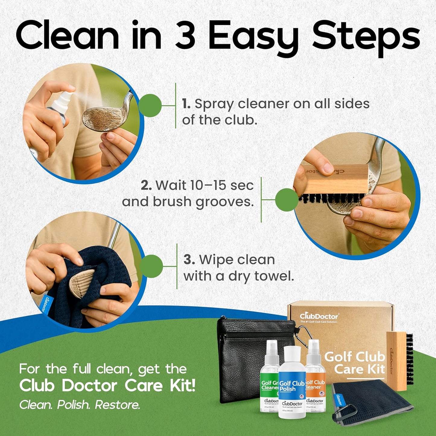 Club Doctor - Club Cleaning Solution - Golf Club Cleaner Spray - Removes Dirt from Grooves - Increase Spin and Improve Ball Flight - Clips onto Bag for Convenience - 4 oz