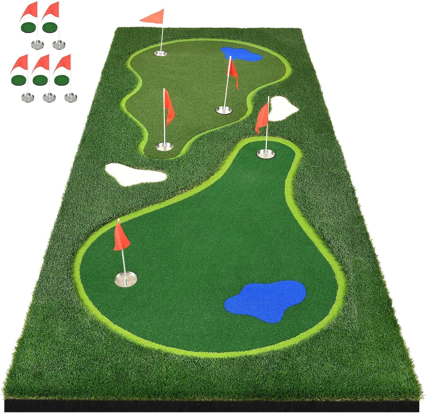 Golf Putting Green, Professional Grade Large Golfing Putting Mats with Sand Pit and Water Hazard for Indoor Outdoor
