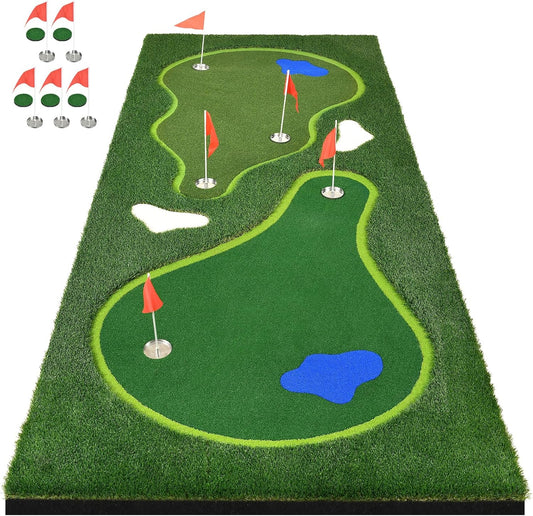 Golf Putting Green, Professional Grade Large Golfing Putting Mats with Sand Pit and Water Hazard for Indoor Outdoor
