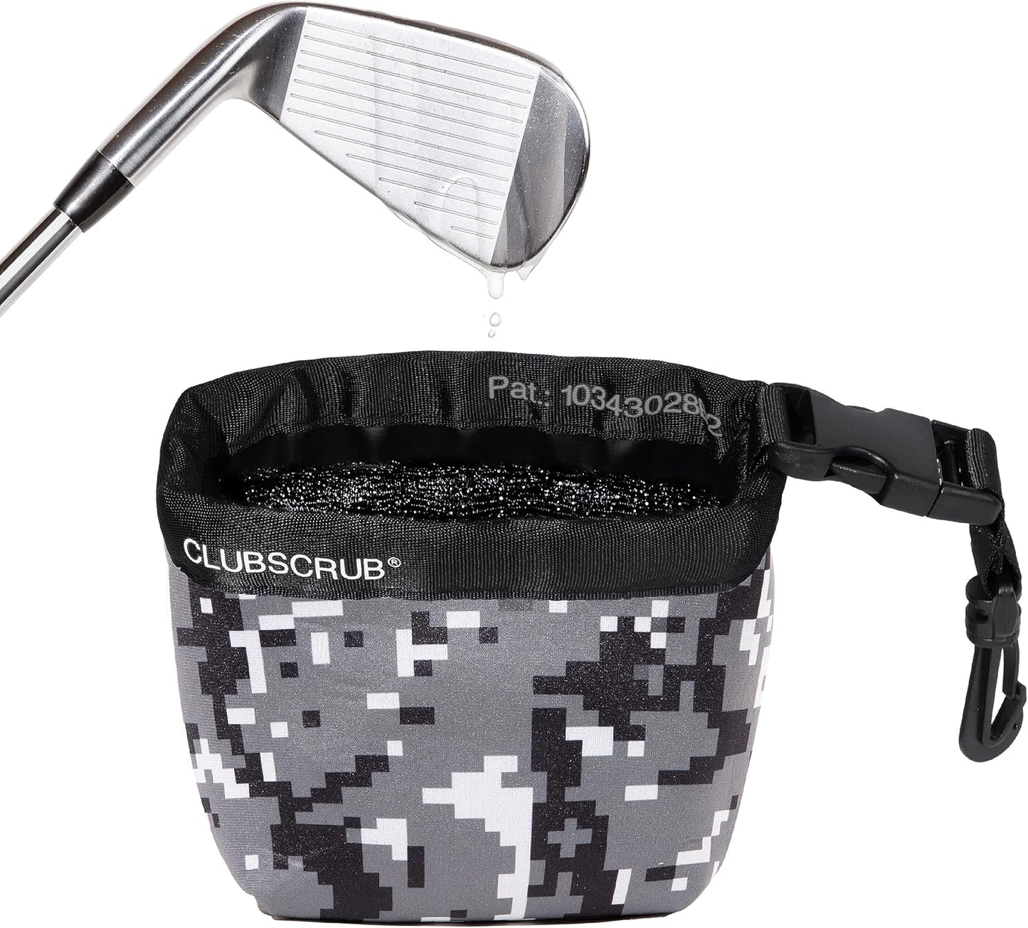 Club Scrub Golf Club and Golf Ball Cleaning Bag, Waterproof Clean Face Technology Liner, Detachable Clip, Machine Washable, Cleans Club Grooves, Dry Exterior (Neoprene or Microfiber Option Available)