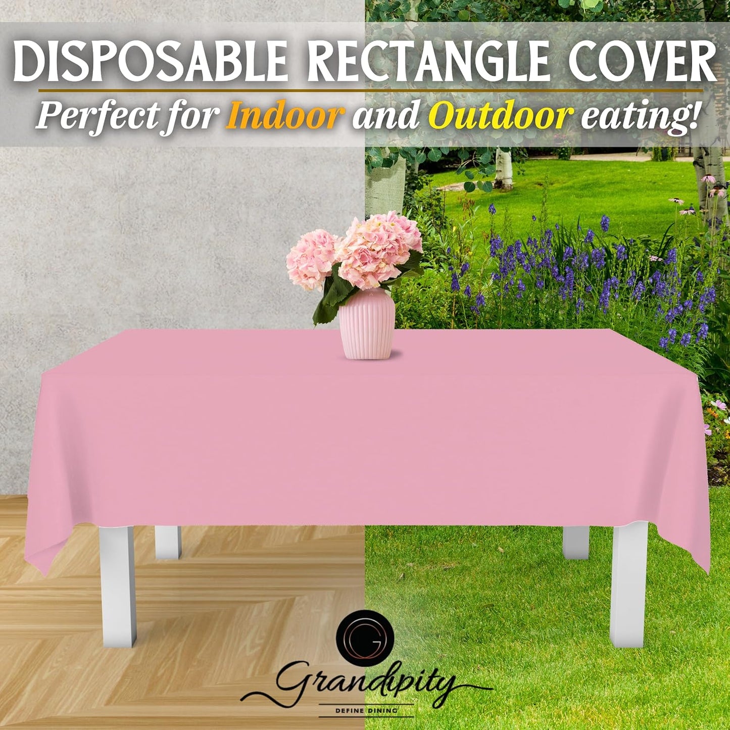 Grandipity 12 Pack Premium Disposable Plastic Tablecloth 54 Inch. x 108 Inch. Decorative Rectangle Table Cover - Pink