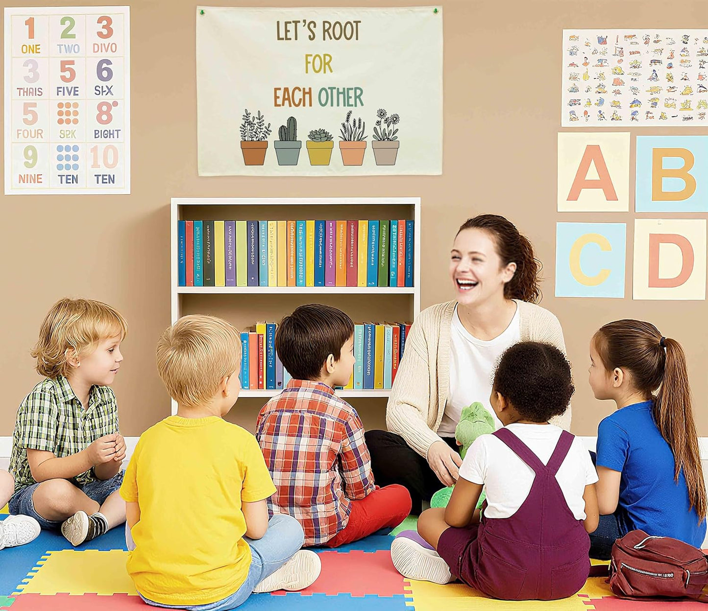 Classroom Decor-Classroom Poster-Child Art-Nursery Sign-Hanging Rectangle Banner Flag Wall Decor-Mental Health-Positive Affirmation Growth Quote-Christmas Gift-Let's Root for Each Other-28.5"L×20"W