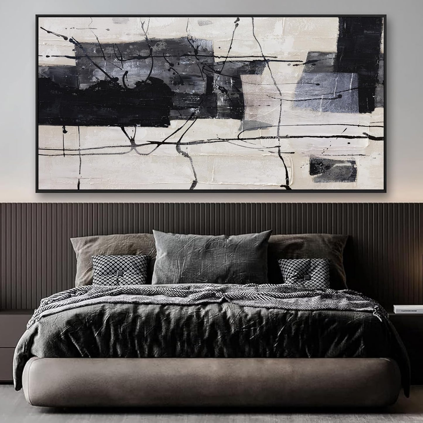 Large Abstract Wall Art Wall Decor Black And White Wall Art Canvas Picture Painting Artwork For Bedroom Dinning Room Framed Canvas Art Modern Home Decoration 29x58 In
