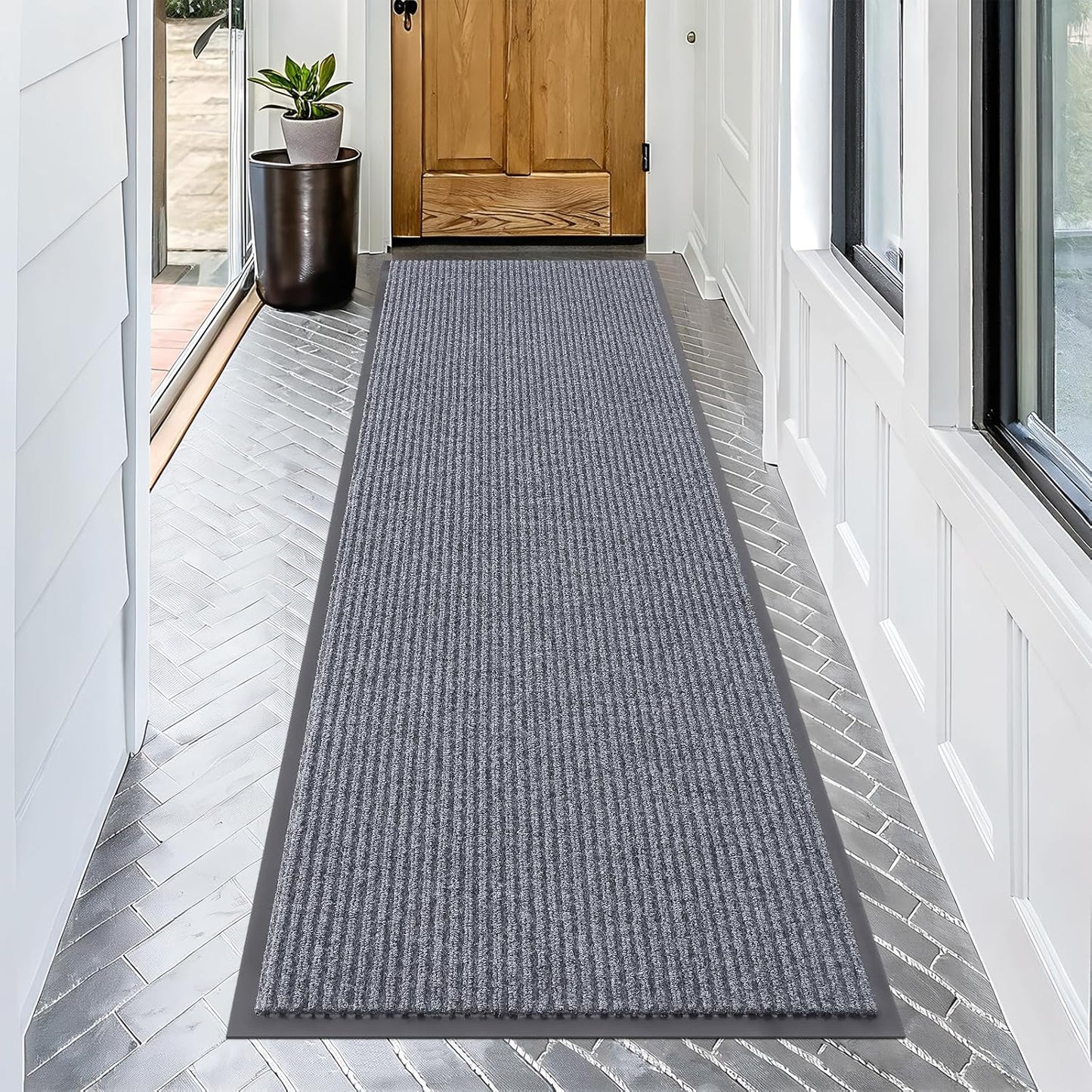 OLANLY Front Door Mat Indoor Outdoor Entrance, Waterproof Heavy Duty Doormat, Fade Resistant, Low Profile, Easy Clean Patio Porch Welcome Floor Mats for Entry, 71x23, Light Gray