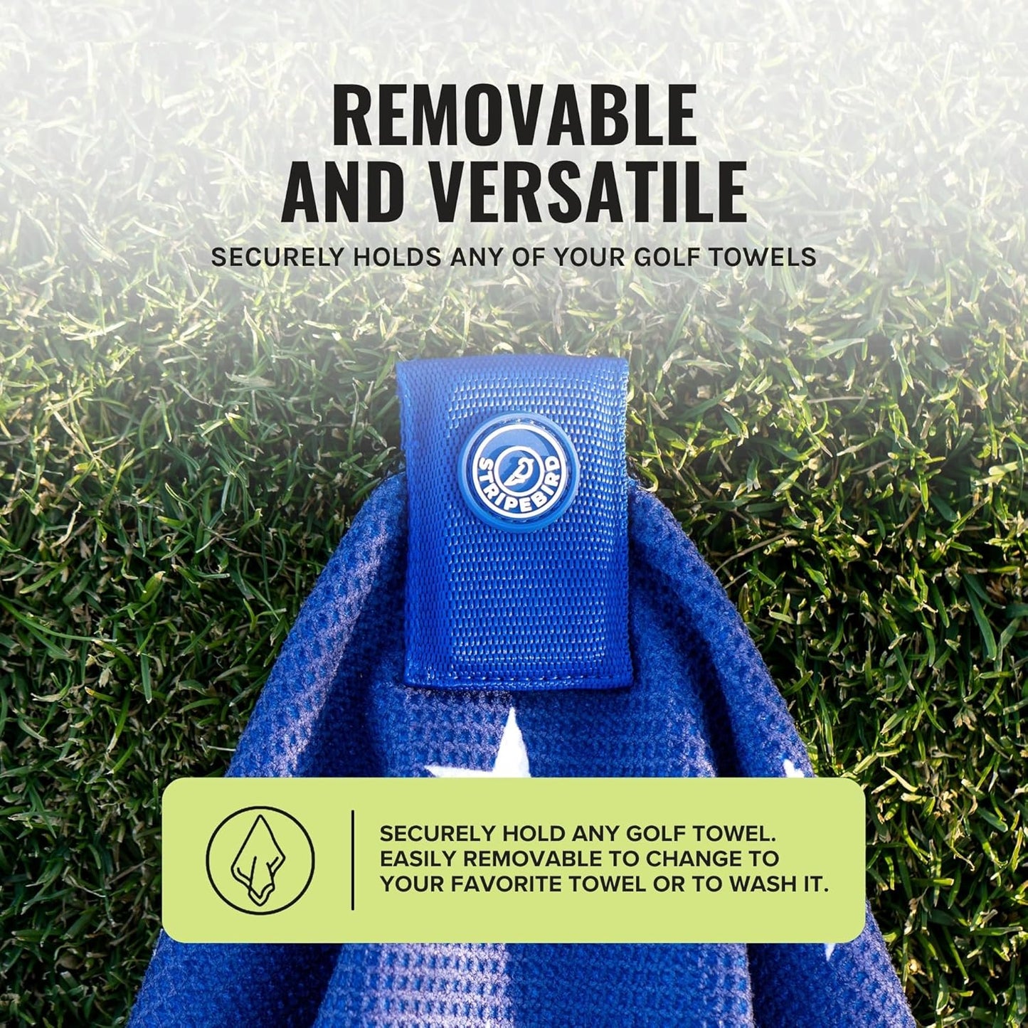 Stripebird - Magnetic Clip for Any Towel (Blue) - Highest Strength Magnet for Magnetic Golf Towel - Removable from Towels - Magnetic Golf Towel Clip - Magnetic Golf Towels for Men