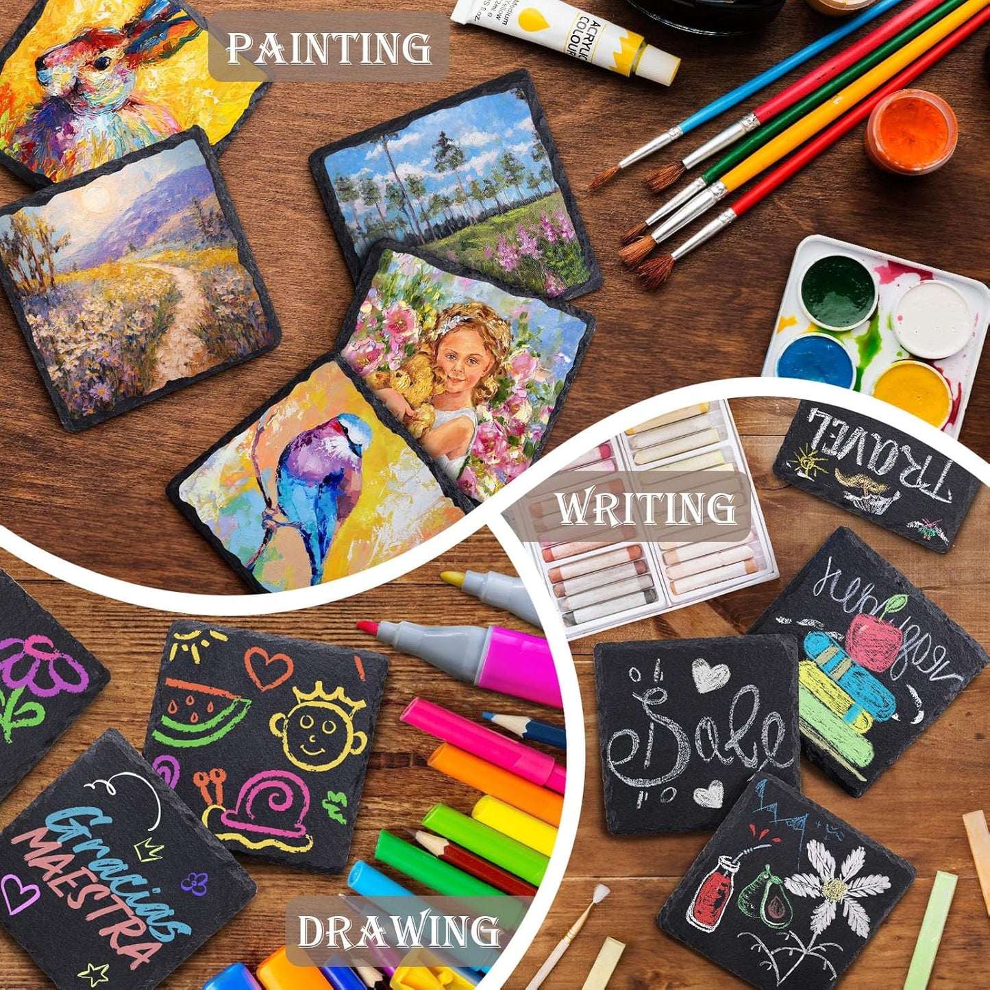 13 Pieces Slate Drink Coasters, GOH DODD 4 Inch Black Coasters Stone Coaster Set, Laser Engraving Blanks with Anti-Scratch Bottom for Home Office Kitchen Housewarming Gifts Wedding Party, Square