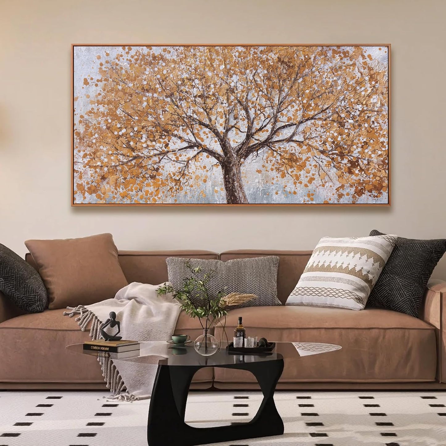 Framed Wall Art Gold Tree Of Life Framed Modern Artwork Canvas Painting Textured Tree Pictures Wall Decor For Living Room Bedroom Dining Room Home Office Decor Ready To Hang 24"X48"