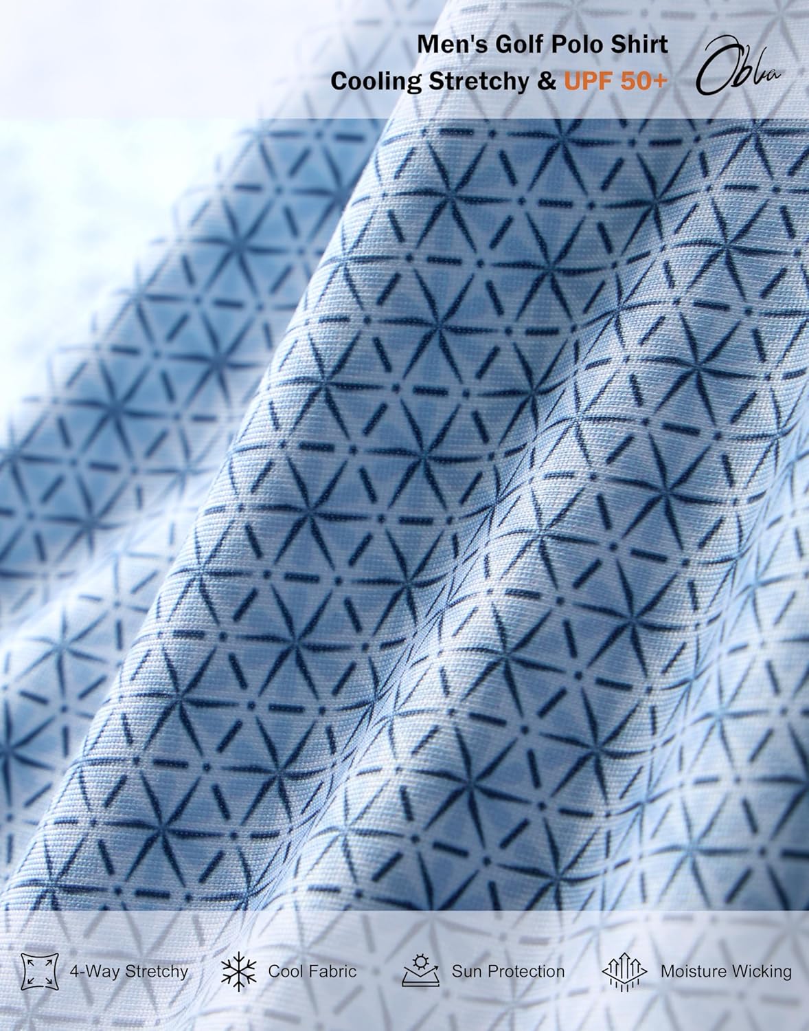 Obla Mens Golf Polo Shirts Short Sleeve Dry Fit Performance Moisture Wicking Casual Print Collared Golf Shirts for Men