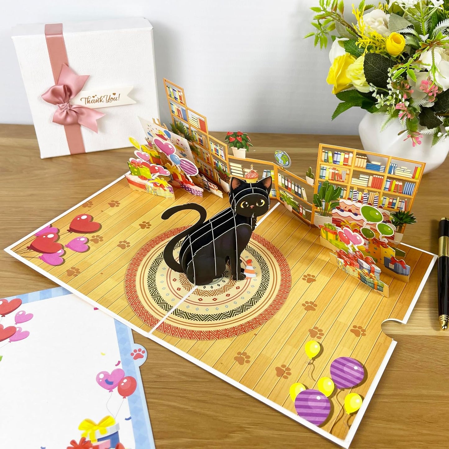 3D Black Cat Popup Card - Handmade Cat Lover Paper Art for Birthday, Anniversary, Halloween, Christmas - Unique Greeting Card Gift for Him, Her, Cat Owners, Friends, Black Cat Fans