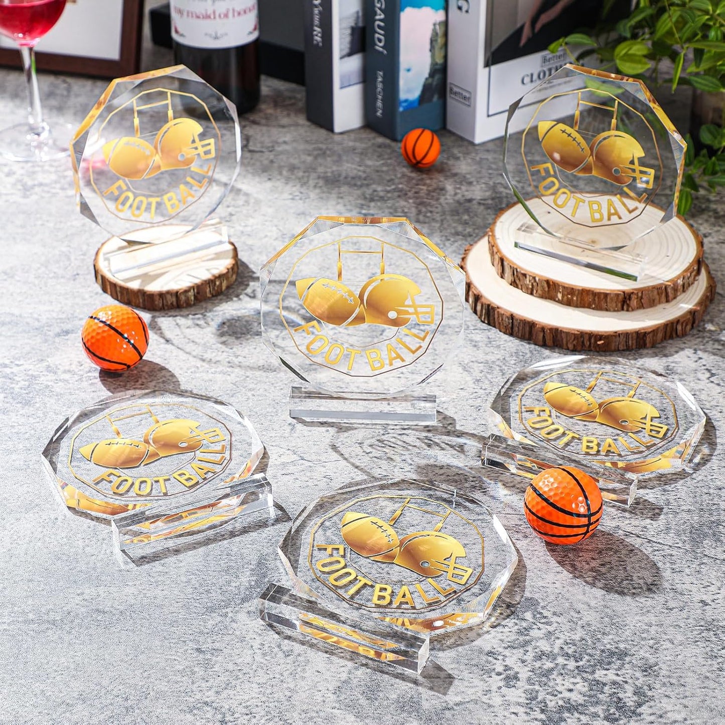 6 Pack Sports Trophy Acrylic Award Medals 4.72 x 4.72 Inch Sports Contest Trophies Bulk Plaques Team Prize Gift Trophies for Competition