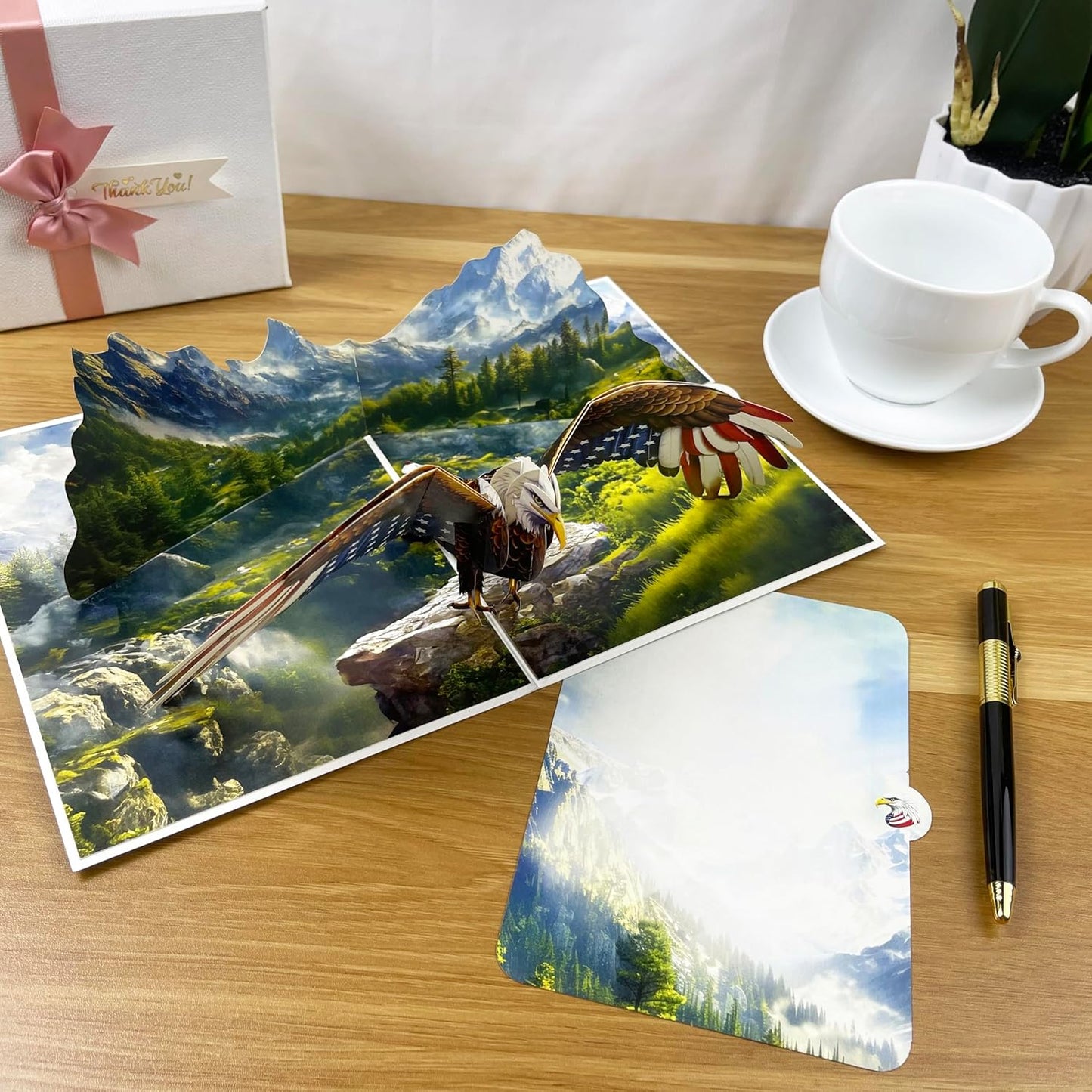 3D Bald Eagle Popup Card - Handmade Patriotic Paper Art for Birthday, Anniversary, Christmas, Father’s Day, Veterans Day - Unique Gift for Him, Her, Dad, Veteran, Eagle Lover