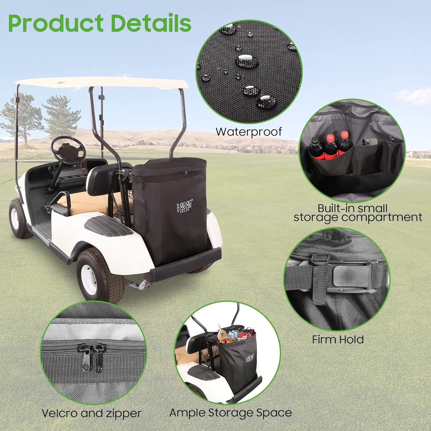 10L0L Golf Cart Cargo Bag for 2 Passenger Golf Carts, Storage Grocery Shopping Bag for EZGO TXT/RXV, Club Car DS/Precedent, Yamaha Golf Cart