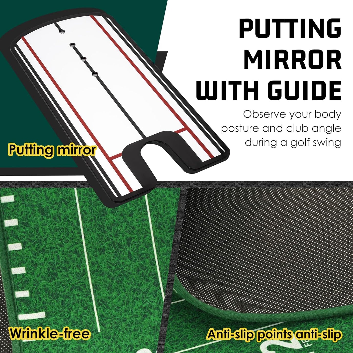 ropoda 9ft Golf Putting Green, Portable Putting Mat for Home and Office with Auto Ball Return Function, Golf Practice Putting Mat Aid for Indoor and Outdoor Use, Classic or with a Putting Mirror