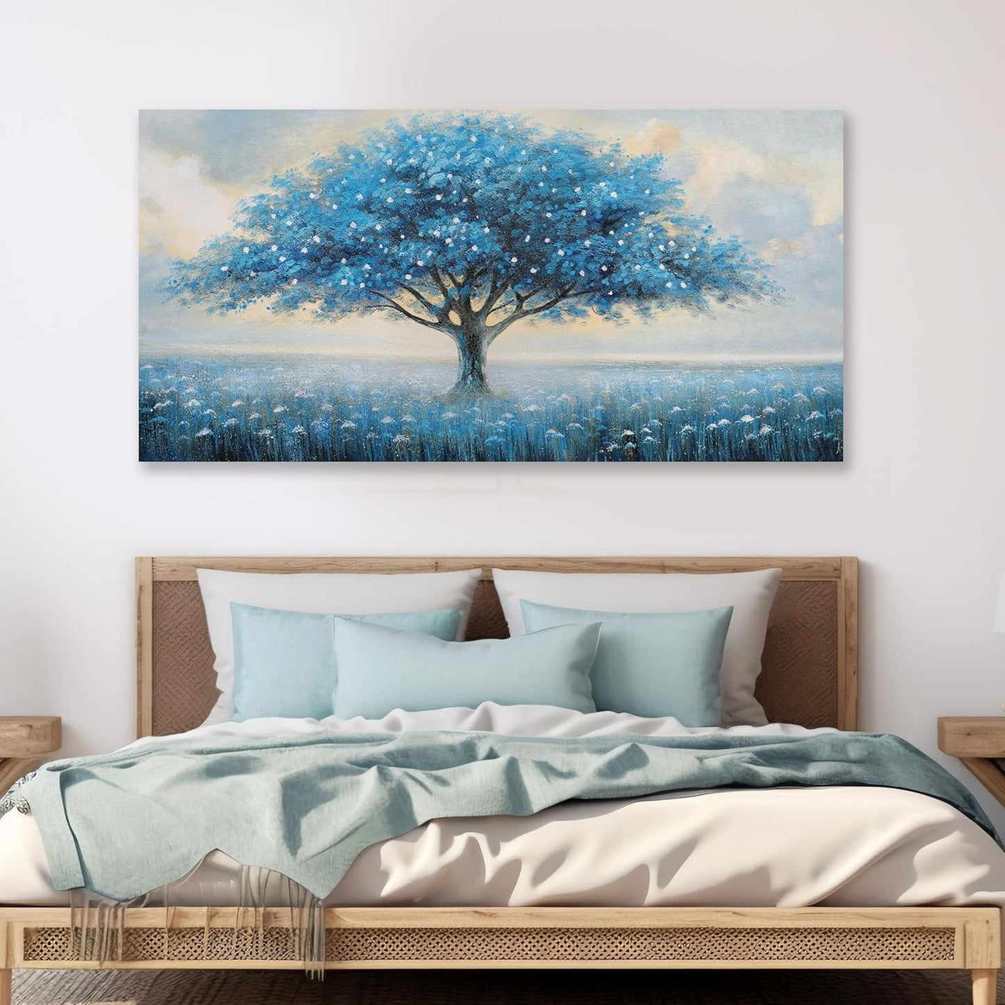 Glvzygy Blue Tree of Life Wall Art Abstract Modern Artwork Canvas Painting Textured Tree Pictures Wall Decor Home Decor Wall Ready to Hang for Bedroom Living Room Size 20"x40"
