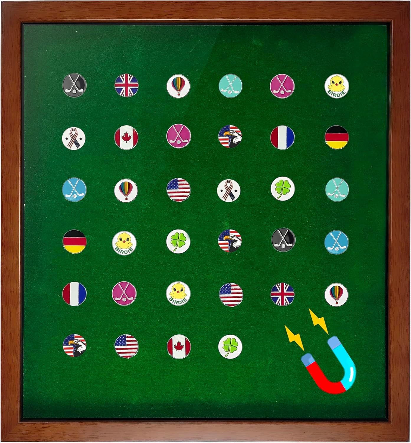 100 Golf Ball Marker Display Case Magnetic 15.5" W x 16.5" H Wall Mounted Ball Marker Display Frame Shadow Box Acrylic Cover Magnetic Back Panel Suitable for Collecting Golf Ball Marker
