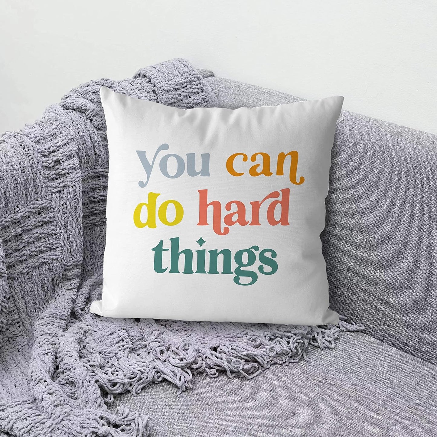 KEUSPI Positive Quotes You Can Do Hard Things Decor Decorative Pillowcase Throw Pillow Cover 18x18 Inch,Positive Sayings Decorations Pillow Cover for Home,Inspirational Gifts for Women Teenage Girl
