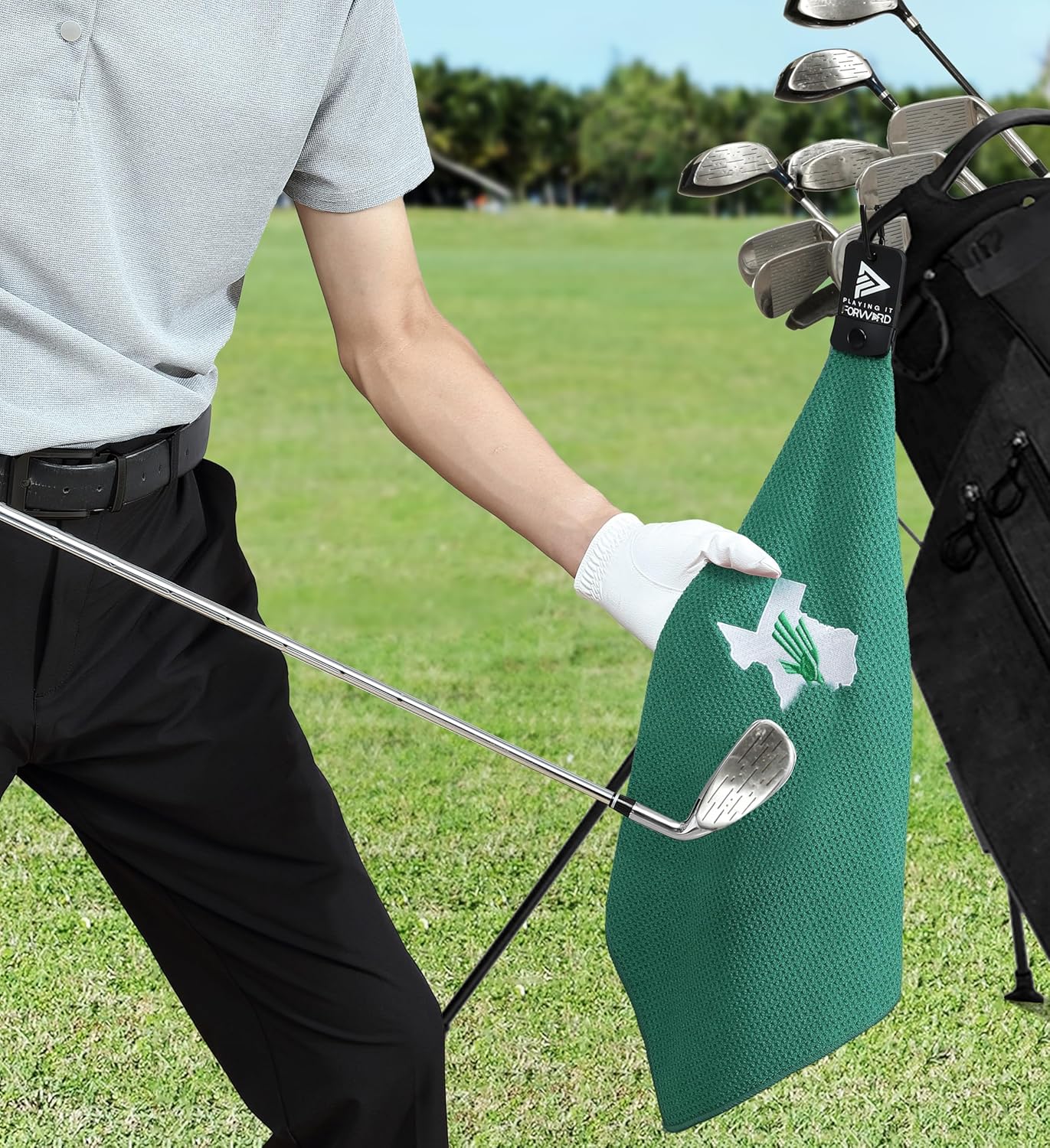 Magnetic Golf Towels for Golf Bags with Clip & Ultra Strong Magnet - Waffle Weave Microfiber Towel for Secure Hold on Bags & Carts - Ideal Club Cleaner & Accessories - Mean Green