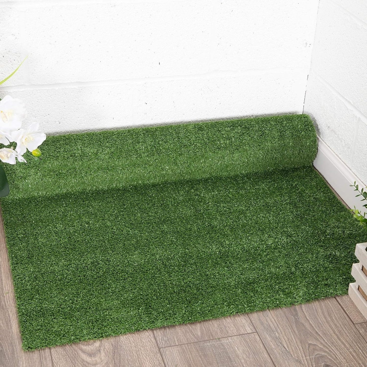 Ottomanson Artificial Grass Turf 6'6" x 9'2" Indoor Outdoor Faux Grass Rug with Drainage Holes, Customizable with Extra Long Size Options, Perfect for Patio Lawn Balcony Weddings Photoshoot Backdrop