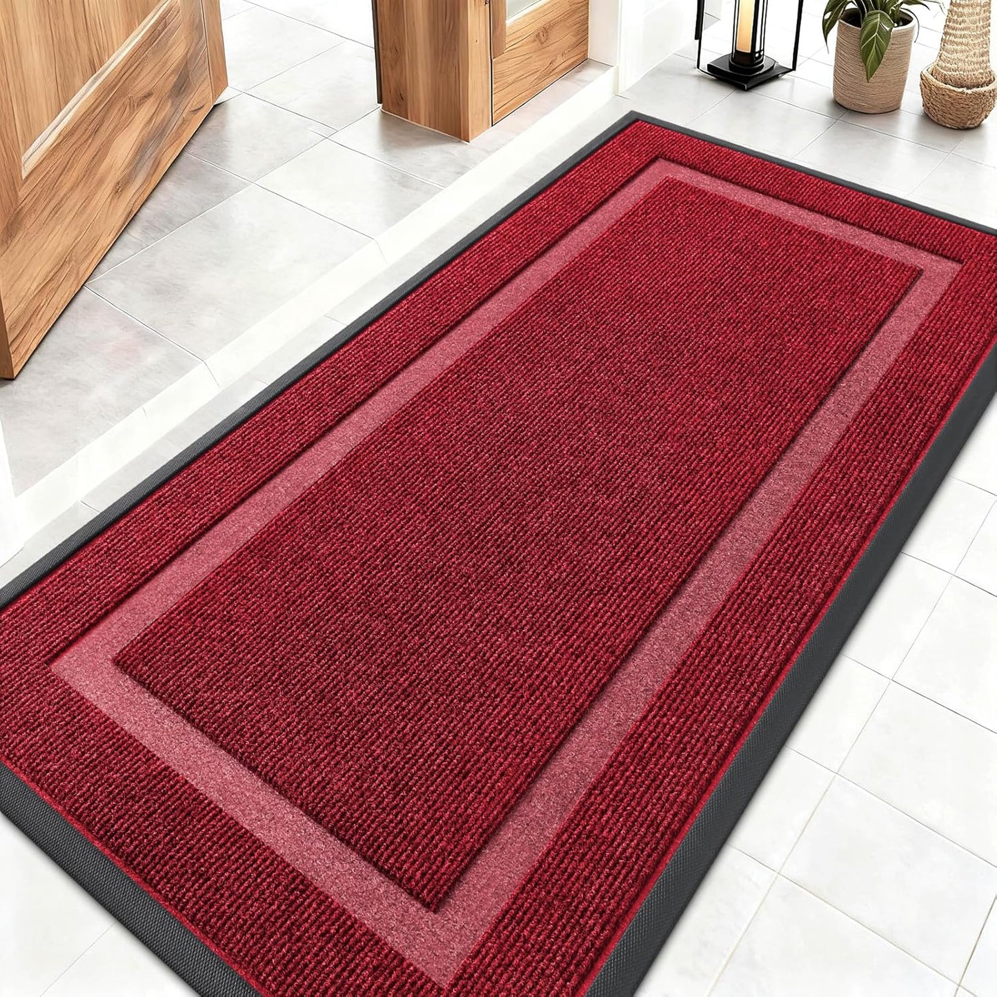 OLANLY Front Door Mat Indoor Outdoor Entrance, Waterproof All-Season, All-Weather Doormat, Sturdy Natural Rubber, Fade Resistant, Low Profile, Easy Clean Patio Porch Entryway Mat, 47x23, Wine Red