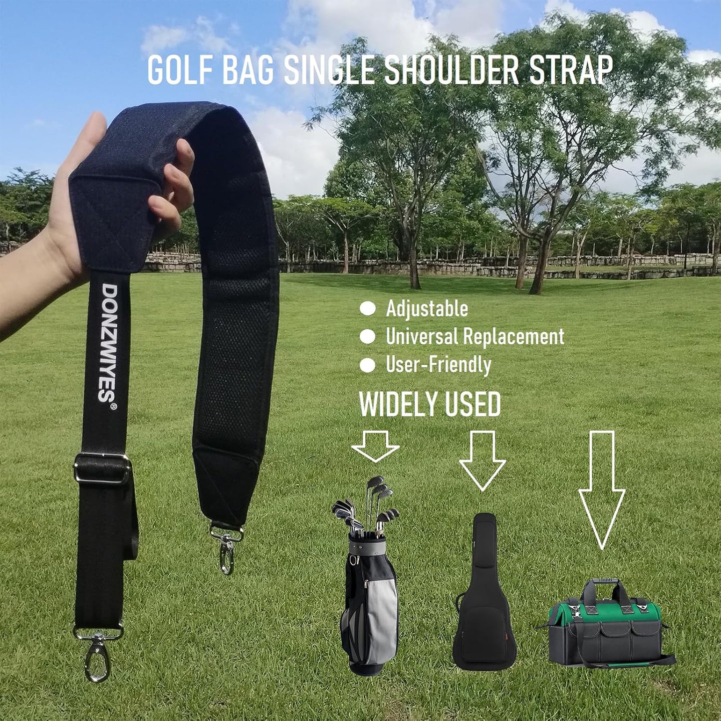Golf Bag Shoulder Strap Upgraded Single Padded Adjustable Straps Universal Replacement(All in Black,1 Pack)