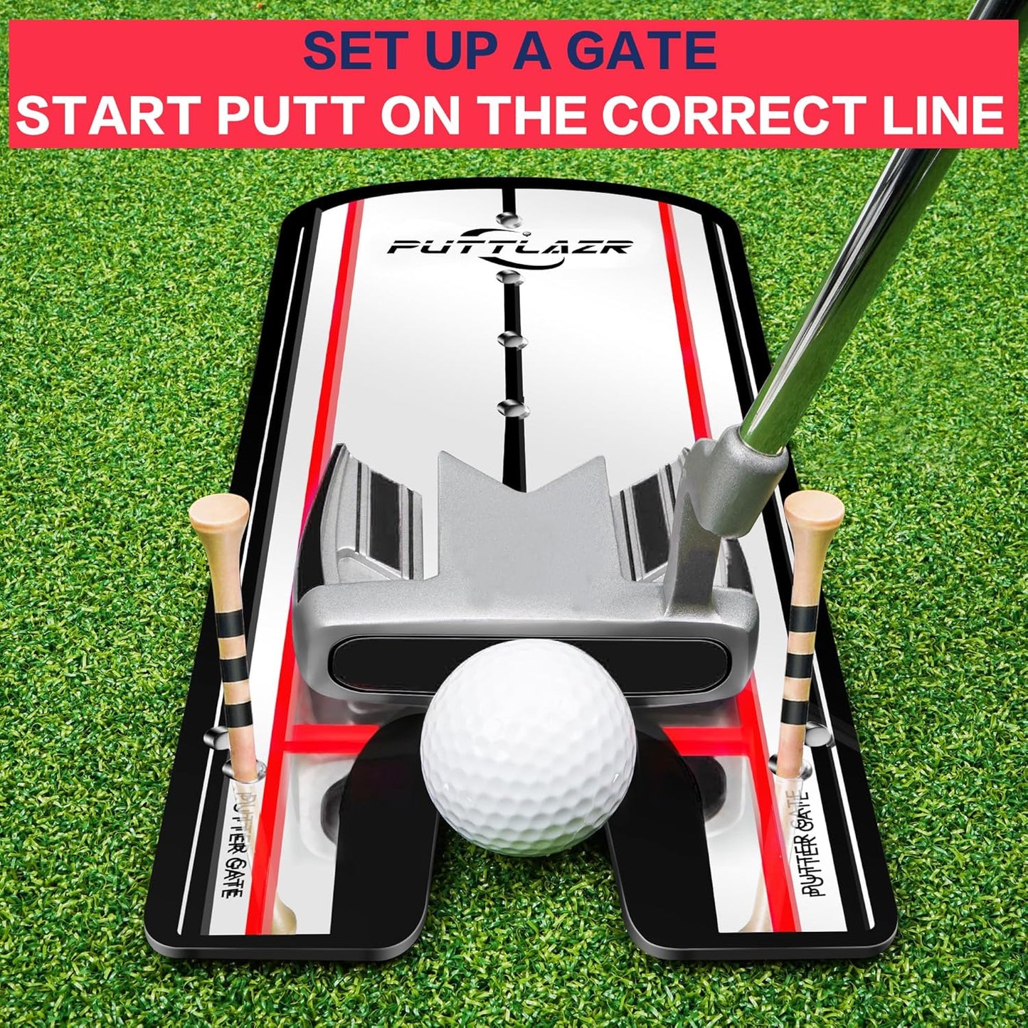 Golf Putting Mirror with 6 Tees, Putting Mirror Training Aid for Golf Practice Putting Trainer, Golf Gifts for Men