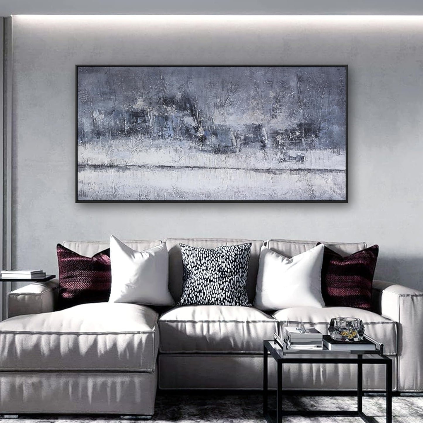 Abstract Wall Art Canvas Artwork Gray And White Blue Decor Modern Canvas Wall Prints Abstract Wall Decor Suitable For Bedroom Apartment Office Wall Decor Can Be Hung 24"X48"With Framed