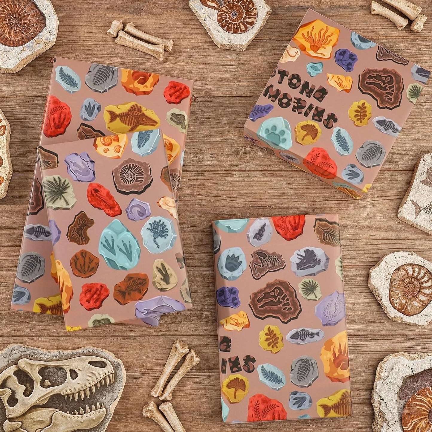 Pineraap Fossil Wrapping Paper Roll - 17Inch x16.4Feet - Dinosaur Animal Skeletons Paleontology Theme Gift Wrap for Science Parties,Birthdays,Educational Events