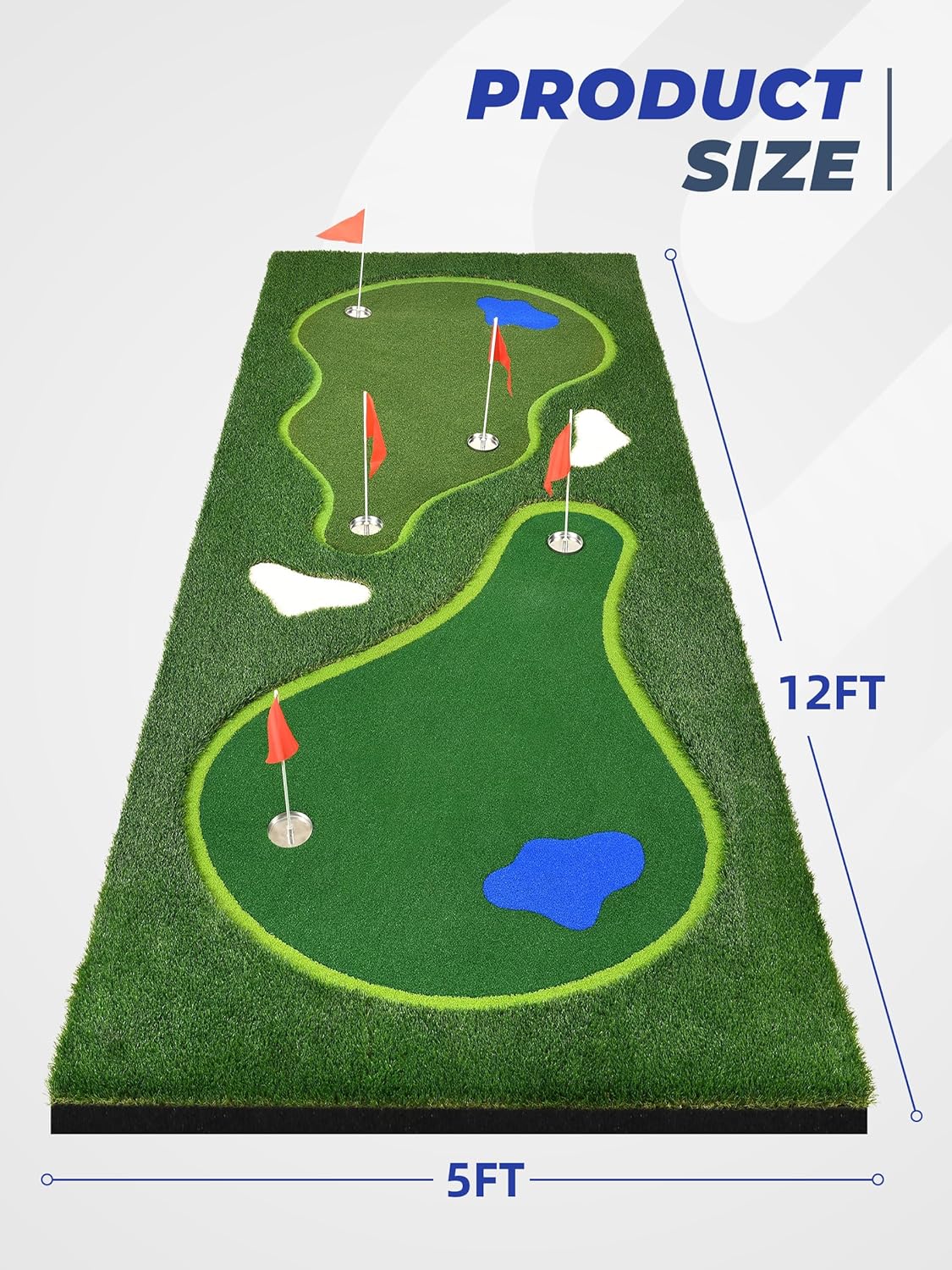 Golf Putting Green, Professional Grade Large Golfing Putting Mats with Sand Pit and Water Hazard for Indoor Outdoor