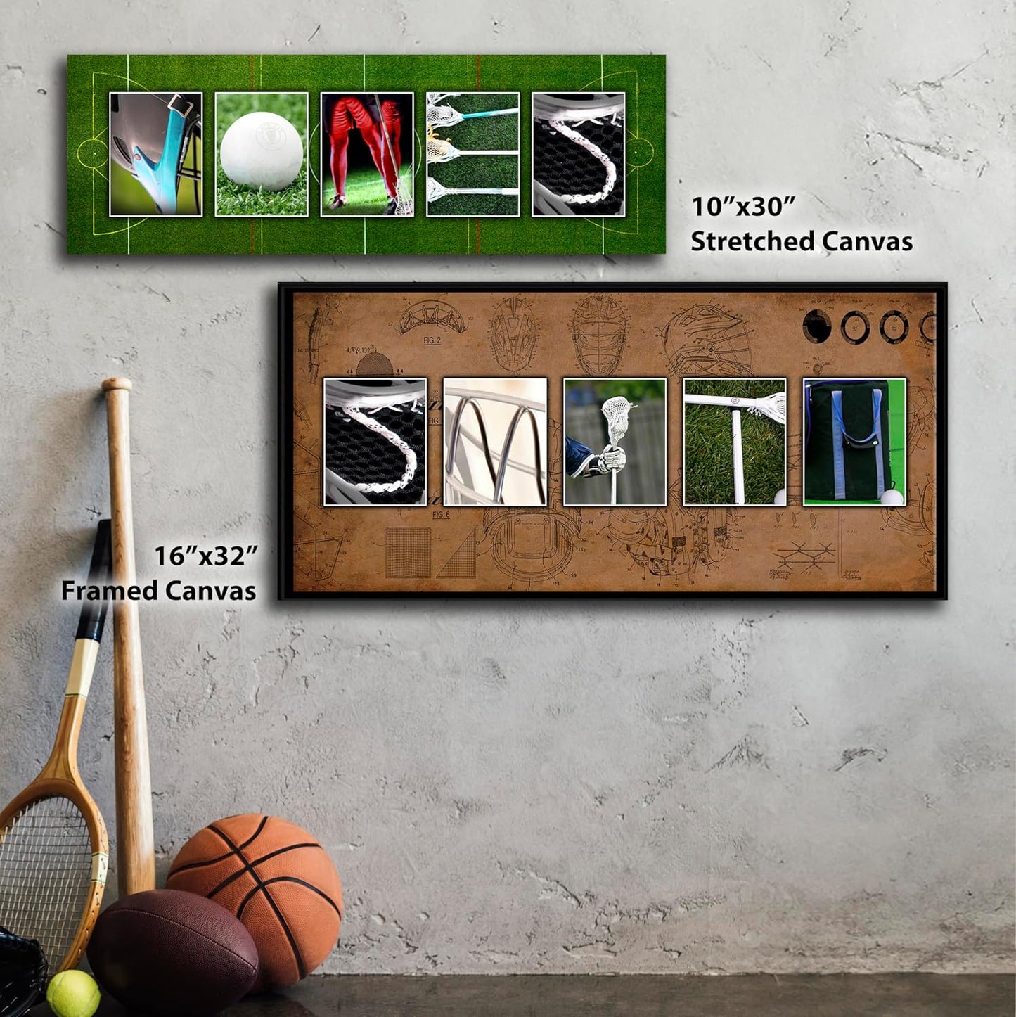 Personal-Prints LACROSSE Personalized Name Art Gift | Customized for the Lacrosse Player, Coach, Team or Fan | Unique Lacrosse Photo Canvas Wall Art Décor (16"x32" Float Framed Canvas)