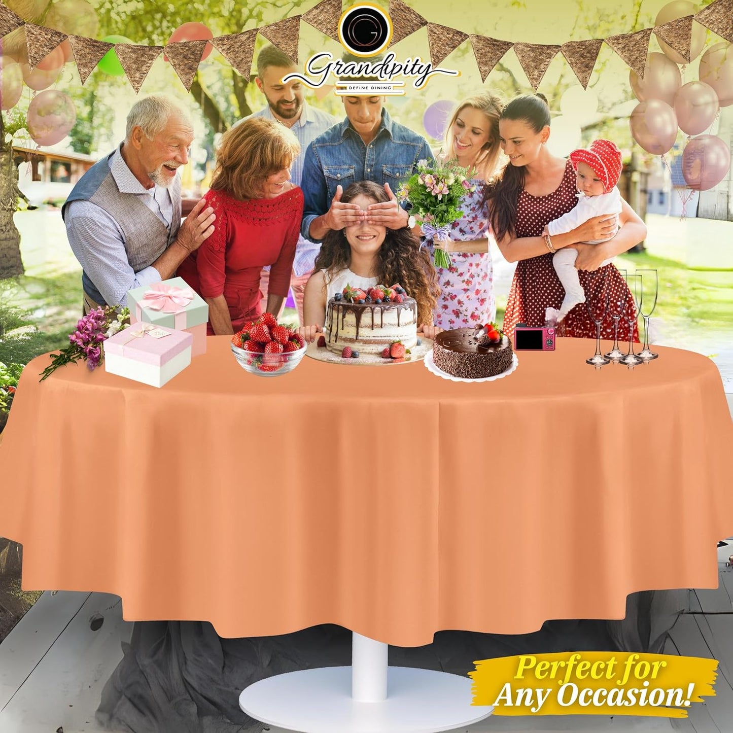 Grandipity Peach 12 Pack Premium Disposable Plastic Tablecloth 84" Inch Decorative Round Table Cover
