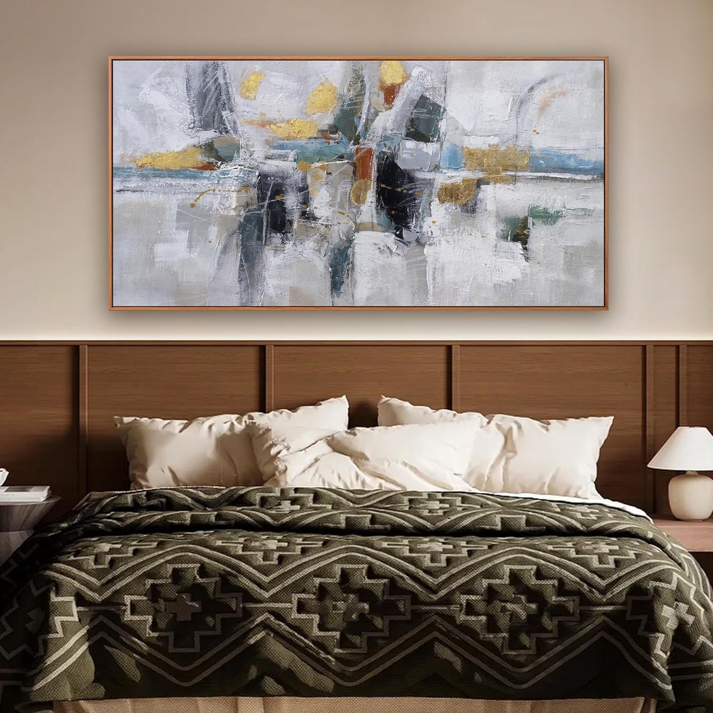 Teal Gold Wall Art Abstract Painting Wall Decor Living Room Modern 24"X 48" Framed Canvas Wall Art Office Decor Black Wall Art Canvas Prints Artwork For Bathroom Kitchen Colorful Wall Decoration