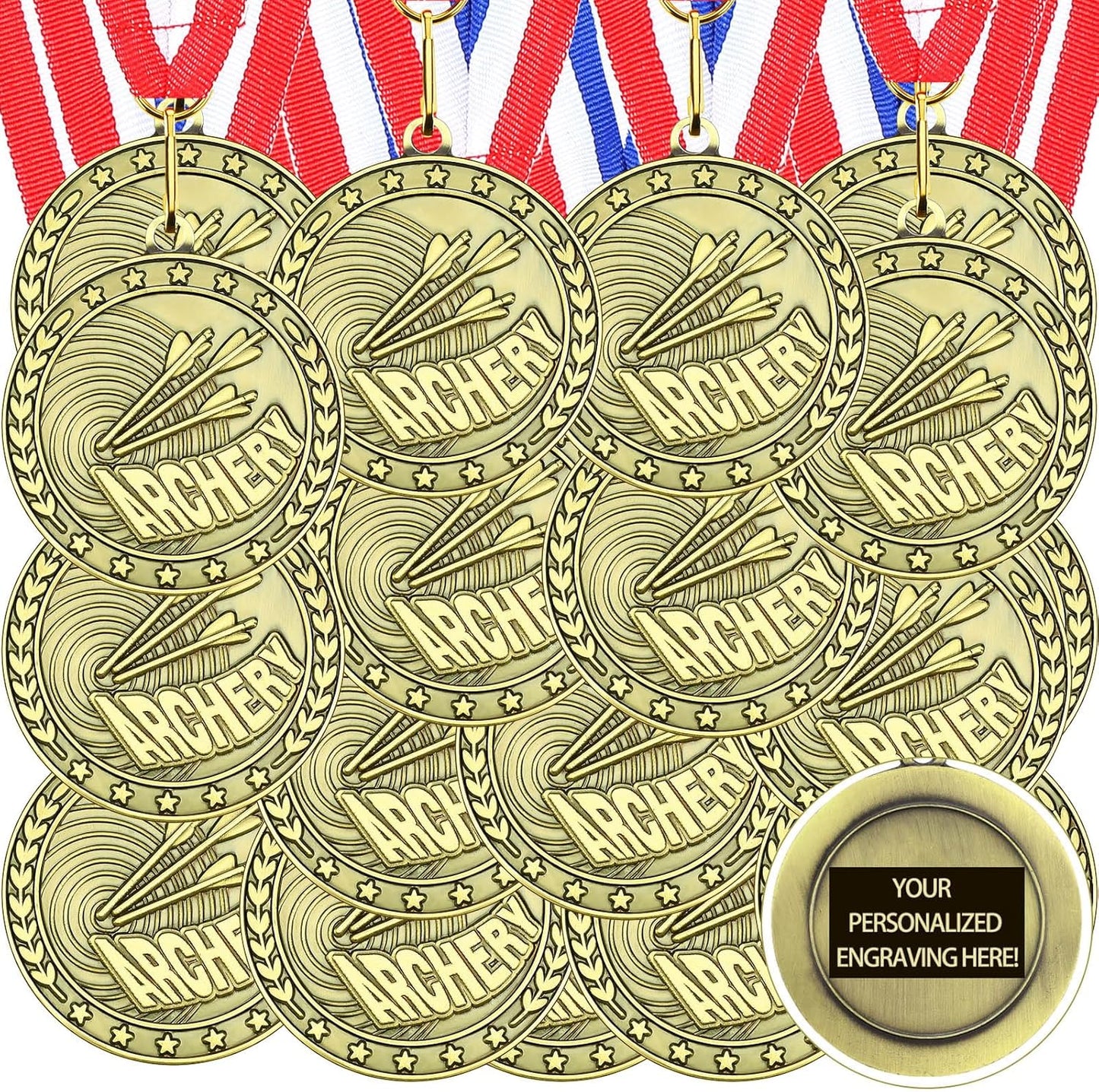 36 Pcs 2'' Gold Medals Bulk Volleyball Football Basketball Soccer Baseball Archery Dink Ball Cheer Track Bowling Awards Medals with Ribbons for Sports Participation Winner Gift