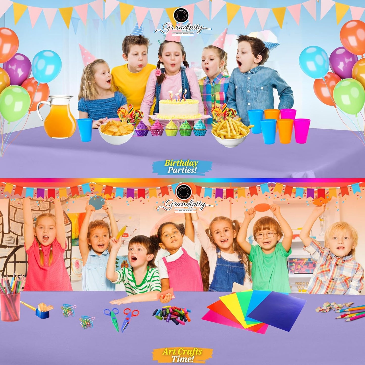 Grandipity 12 Pack Premium Disposable Plastic Tablecloth 54 Inch. x 108 Inch. Decorative Rectangle Table Cover - Lavender