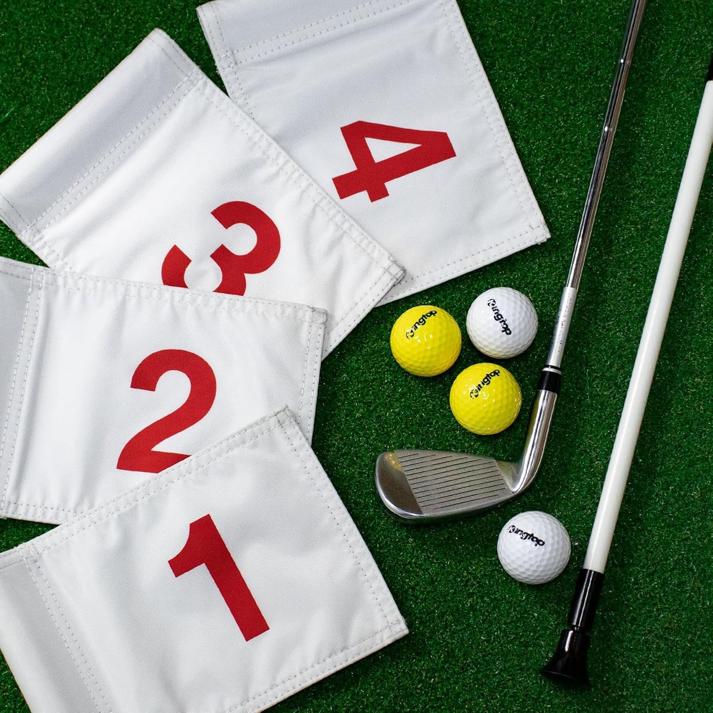 KINGTOP Numbered Golf Flag All 8x6 Inch – Upgraded Dual-Layer 420D Nylon, Double Sided Printing, Tube Inserted – Mini Practice Putting Green Flags for Yard