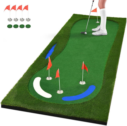 Golf Putting Green, Professional Grade Large Golfing Putting Mats with Sand Pit and Water Hazard for Indoor Outdoor
