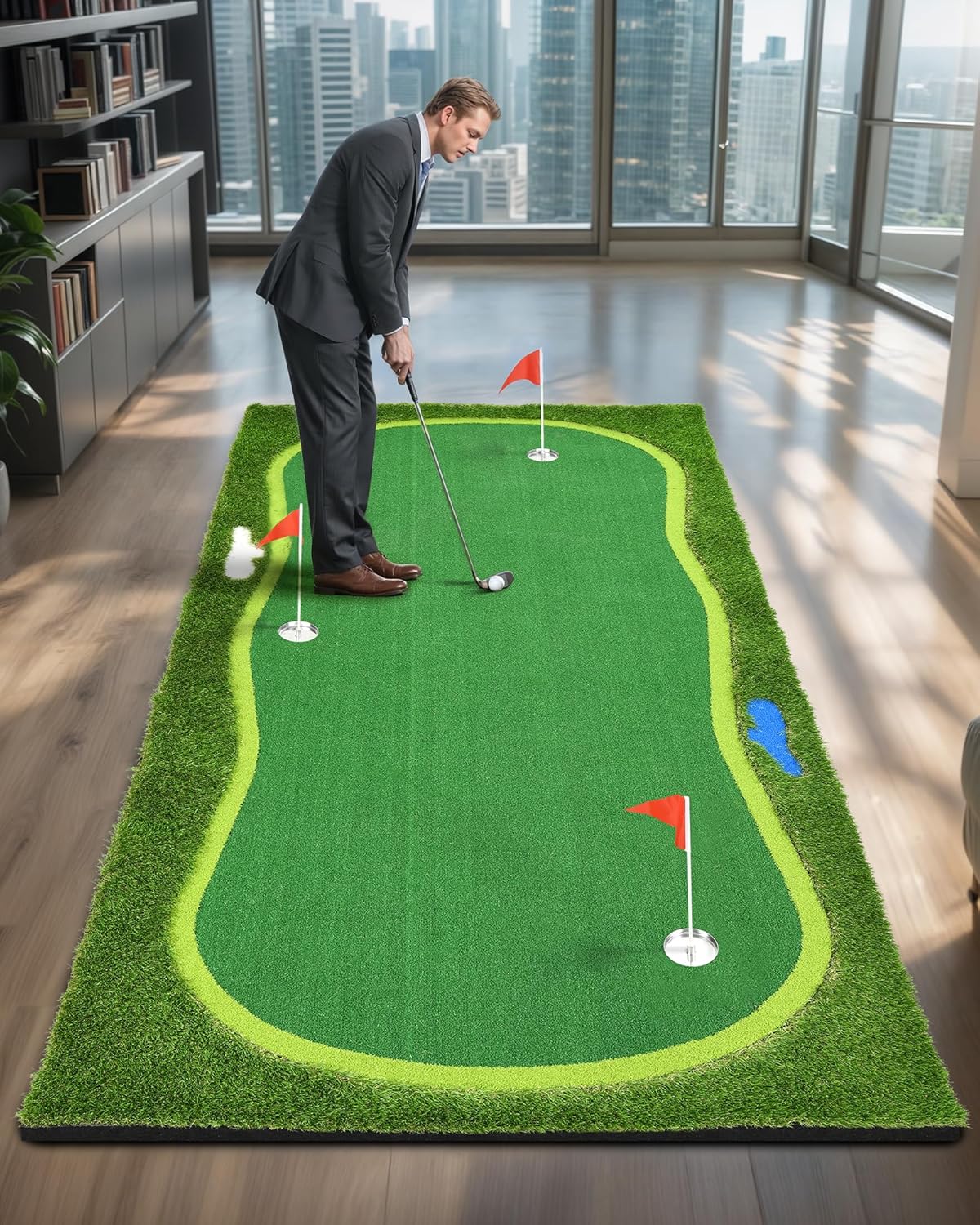 Golf Putting Green, Professional Grade Large Golfing Putting Mats with Sand Pit and Water Hazard for Indoor Outdoor