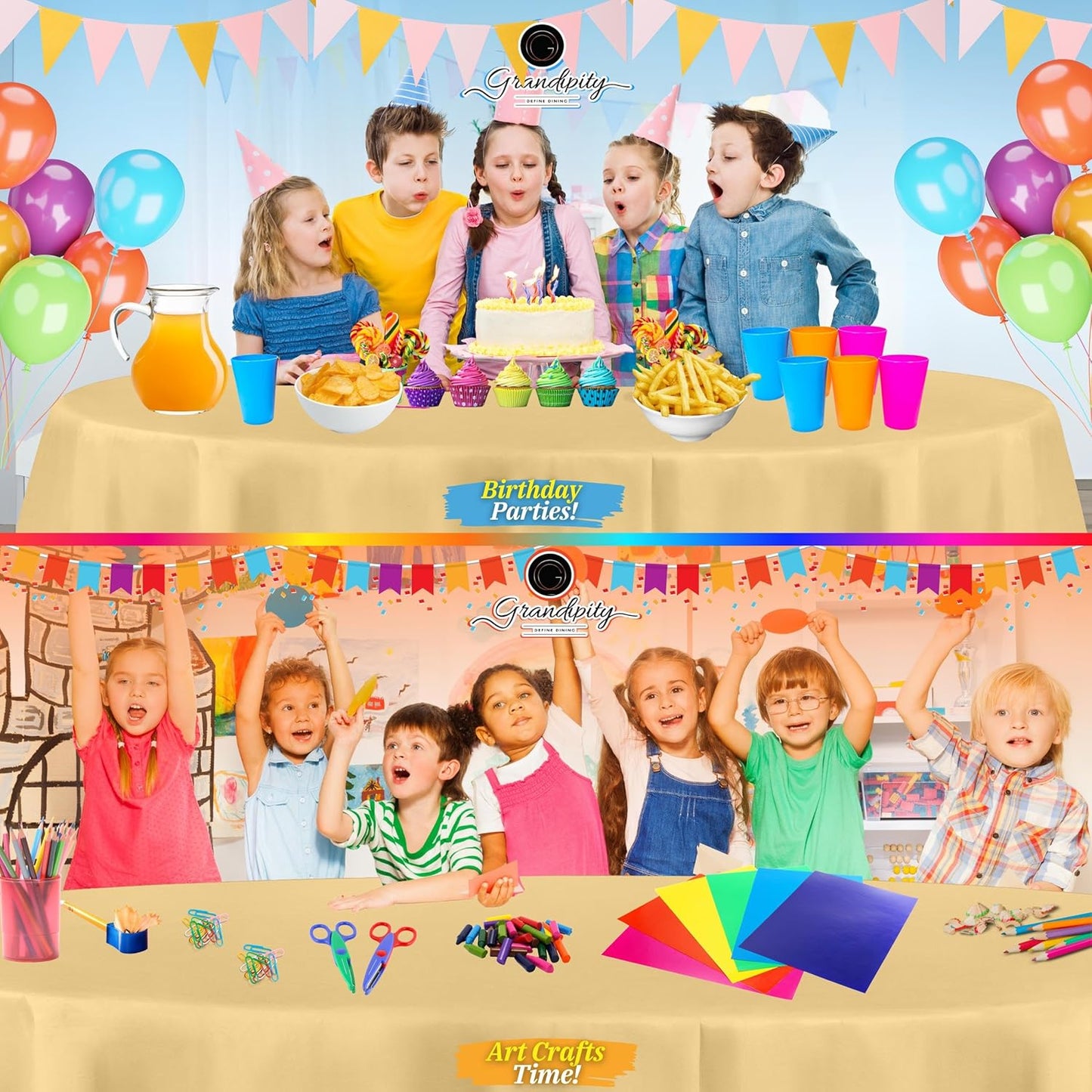 Grandipity 12 Pack Premium Disposable Plastic Tablecloth 84" Inch Decorative Round Table Cover - Ivory