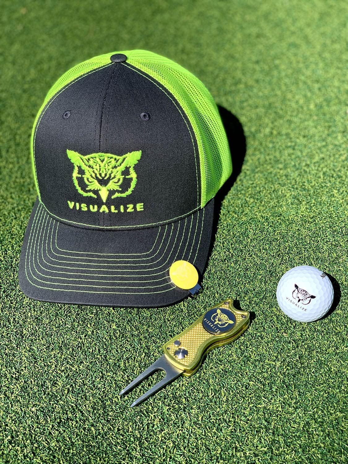 VISUALIZE Elite Switchblade Golf Divot Repair Tool Set with Ball Marker - Sturdy Anodized Aluminum - Perfect Golf Accessory Gift