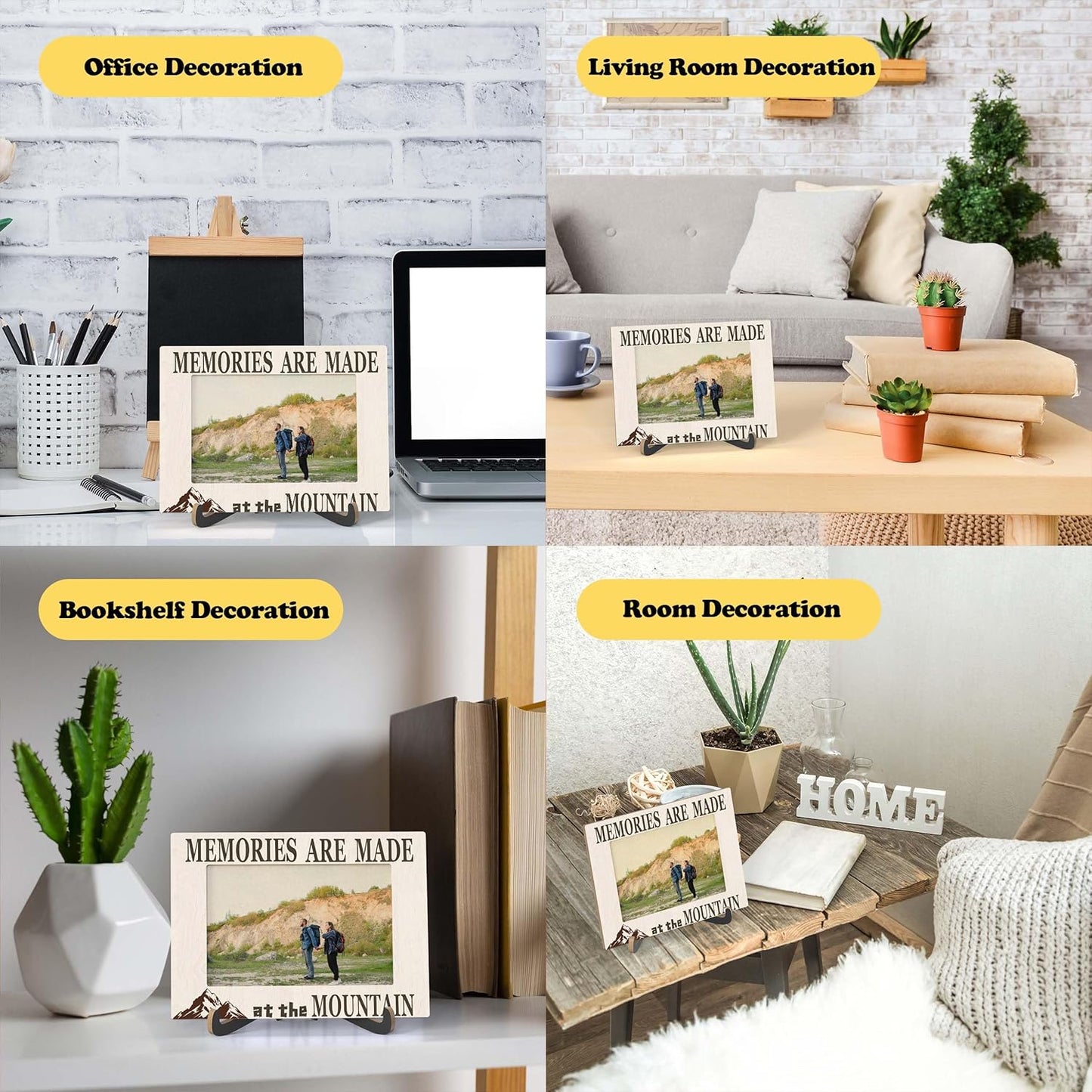 Mountain Photo Frame - Landscape Wooden Tabletop Picture Frame with Stand - Gifts For Nature Lover - Camping Gifts for Family Friends Colleagues - Home Office Desk Decor -A55