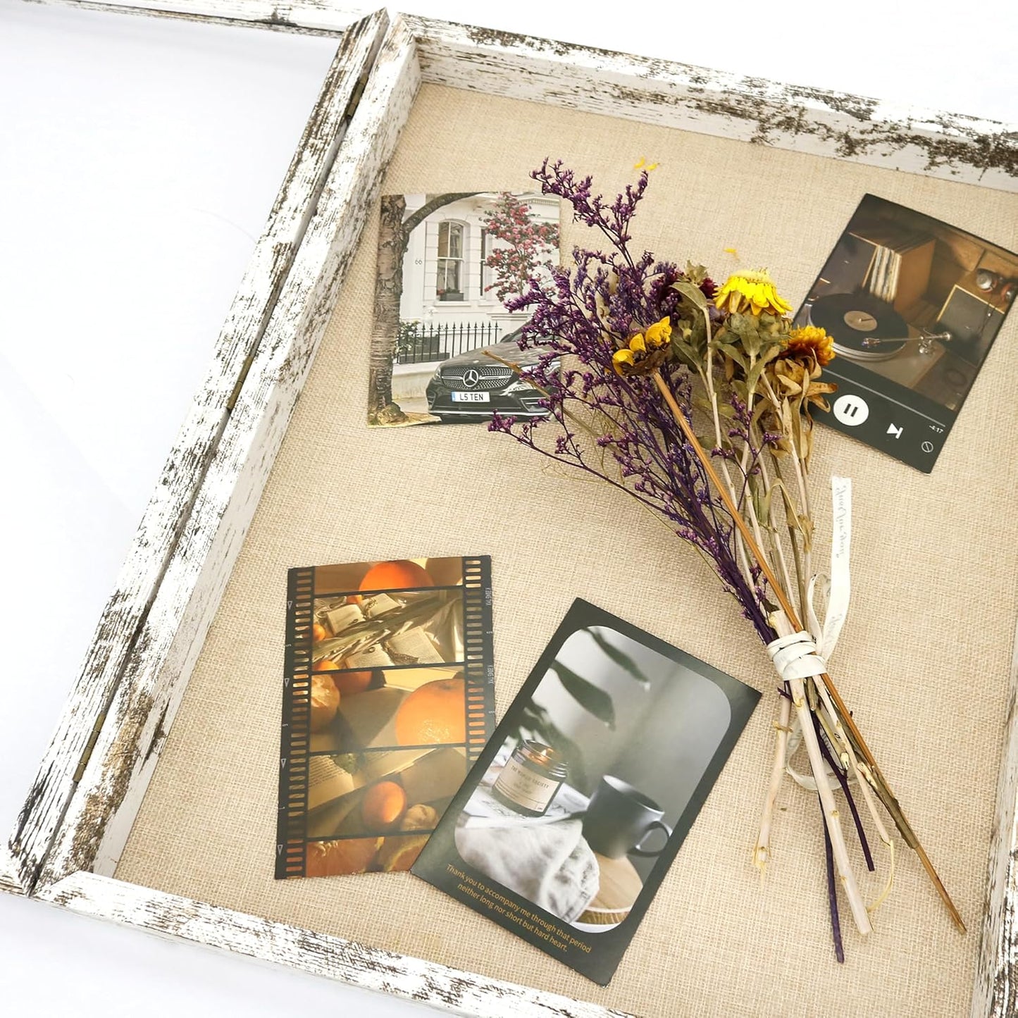 GraduatePro Shadow Box Frame 16x20 Display Case with Linen Back, Plexiglass Window Door with Hinge, Picture Frame Wedding Bouquet Memorabilia Medals Photos Memory Box for Keepsakes Rustic White