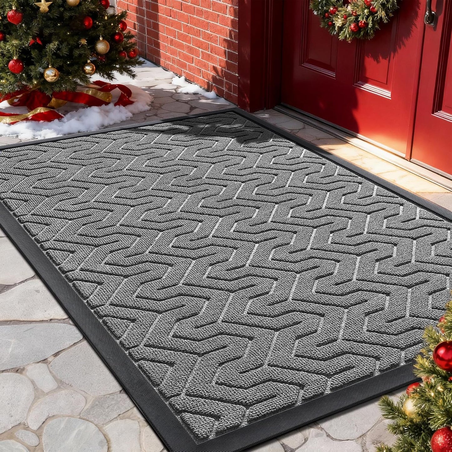 Yimobra Large Door Mat Outside Entrance 36x24, Waterproof Heavy Duty Outdoor Mats for Front Door, Non Slip Rubber Entry Mat for Garage Patio Indoor, Easy Clean, Grey